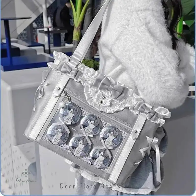 Y2K Cute Japanese Ins Ita Bag Lolita Girl Transparent Tote Crossbody Bag Large Capacity Casual Shoulder Bag DIY Display Handbags