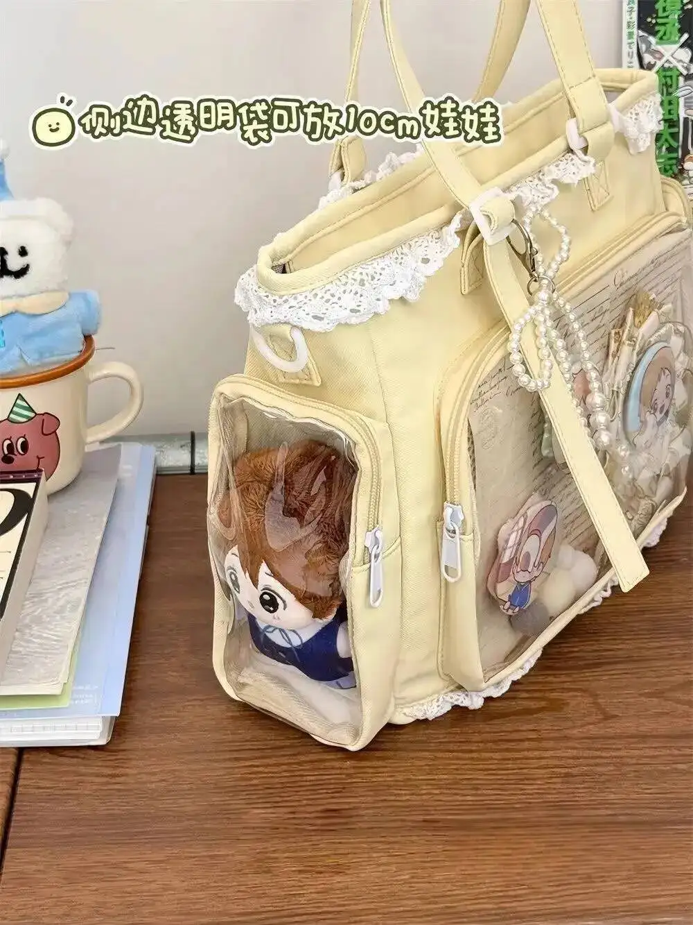 Y2K Cute Japanese Ins Ita Bag Lolita Girl Transparent Tote Crossbody Bag Large Capacity Casual Shoulder Bag DIY Display Handbags