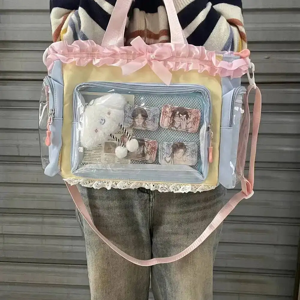 Y2K Cute Japanese Ins Ita Bag Lolita Girl Transparent Tote Crossbody Bag Large Capacity Casual Shoulder Bag DIY Display Handbags