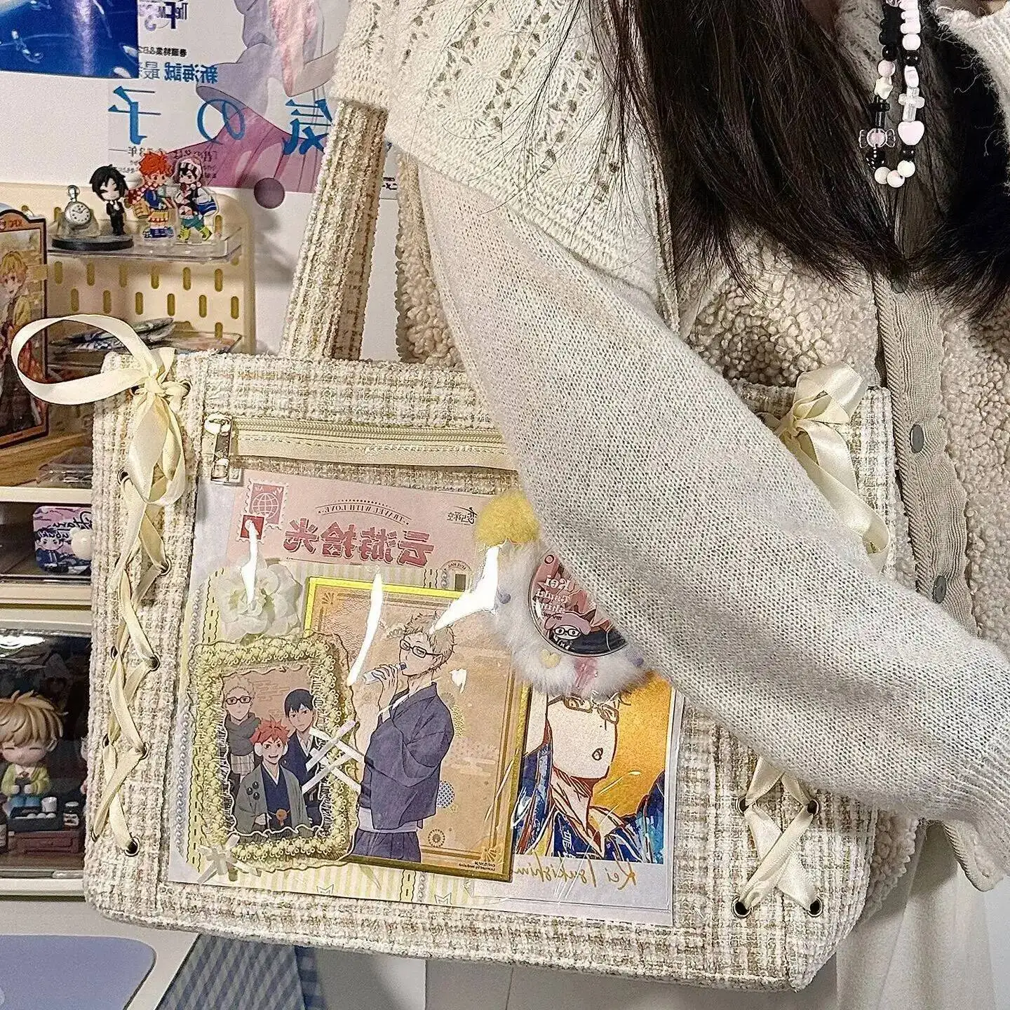 Y2K Cute Japanese Ins Ita Bag Lolita Girl Transparent Tote Crossbody Bag Large Capacity Casual Shoulder Bag DIY Display Handbags