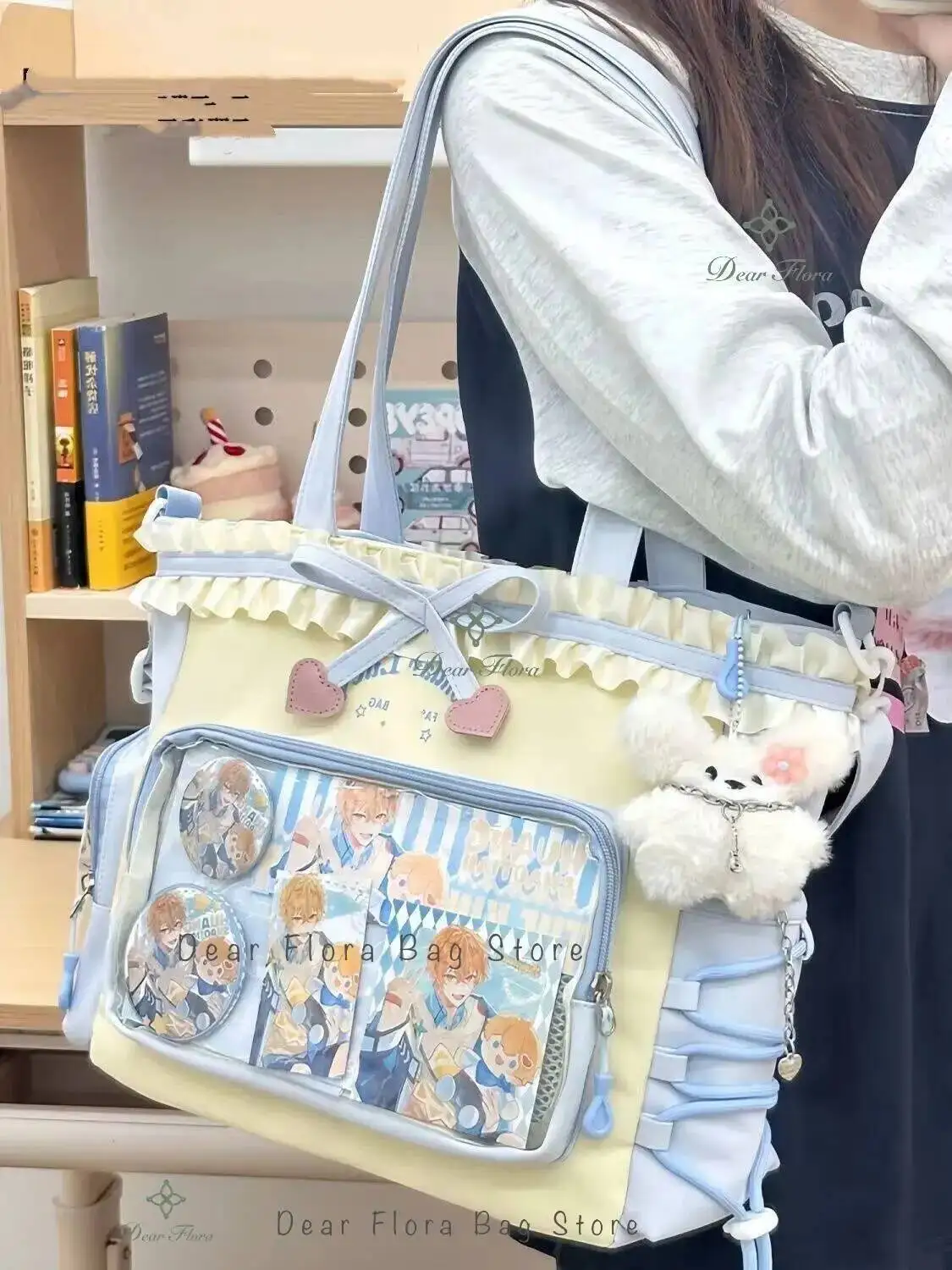 Y2K Cute Japanese Ins Ita Bag Lolita Girl Transparent Tote Crossbody Bag Large Capacity Casual Shoulder Bag DIY Display Handbags