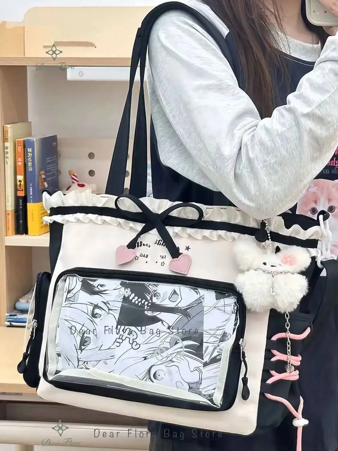 Y2K Cute Japanese Ins Ita Bag Lolita Girl Transparent Tote Crossbody Bag Large Capacity Casual Shoulder Bag DIY Display Handbags