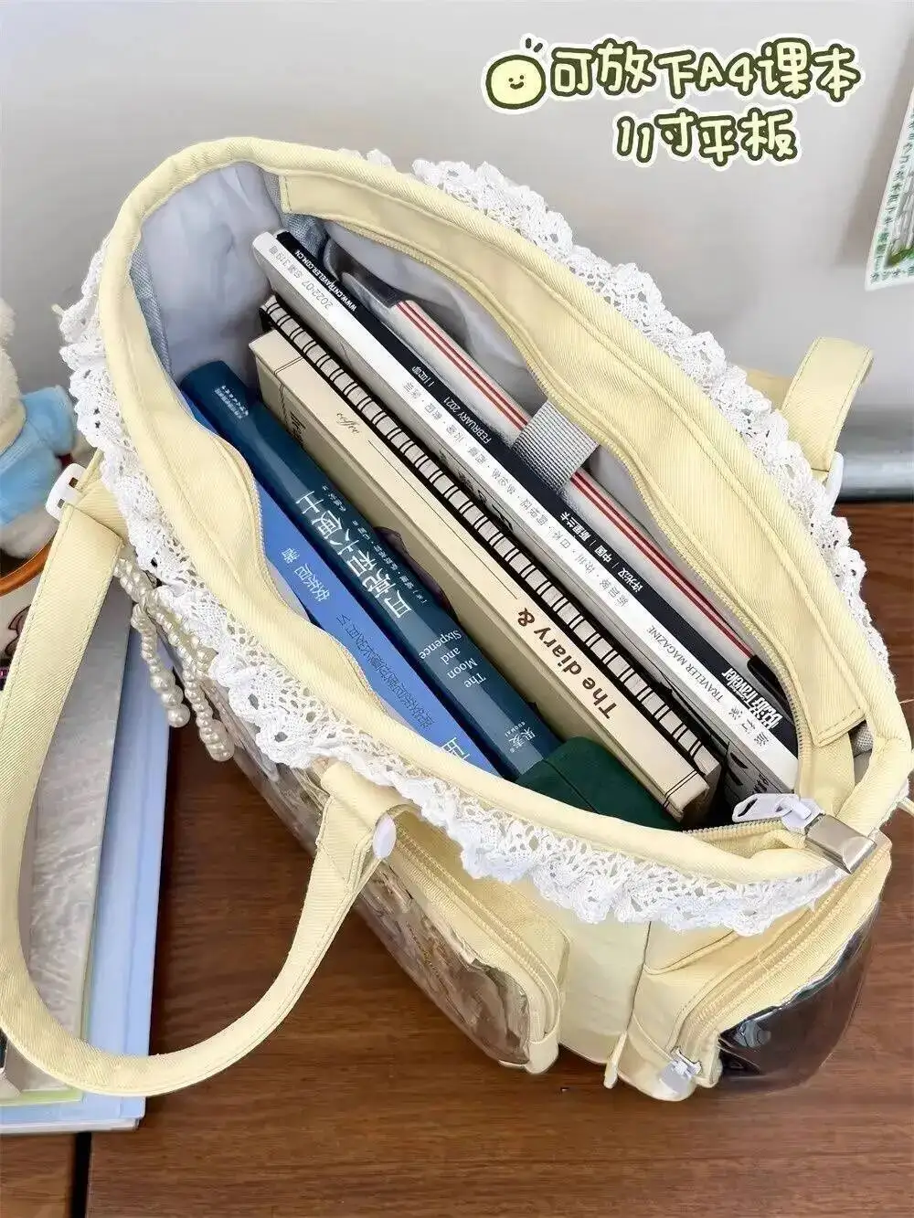 Y2K Cute Japanese Ins Ita Bag Lolita Girl Transparent Tote Crossbody Bag Large Capacity Casual Shoulder Bag DIY Display Handbags
