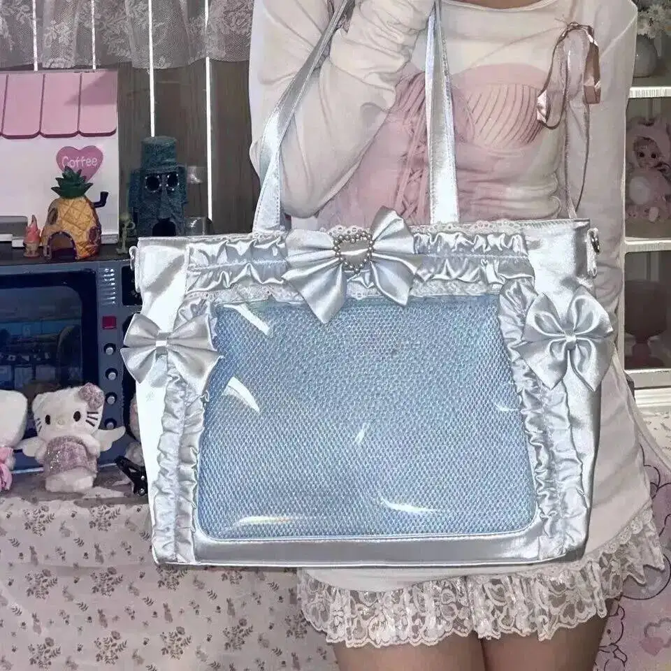Y2K Cute Japanese Ins Ita Bag Lolita Girl Transparent Tote Crossbody Bag Large Capacity Casual Shoulder Bag DIY Display Handbags