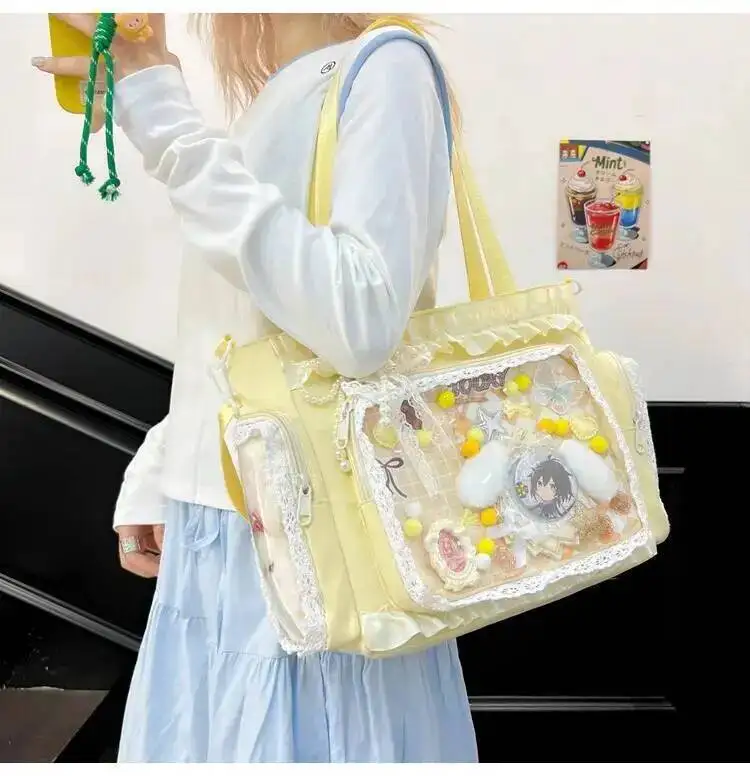 Y2K Cute Japanese Ins Ita Bag Lolita Girl Transparent Tote Crossbody Bag Large Capacity Casual Shoulder Bag DIY Display Handbags