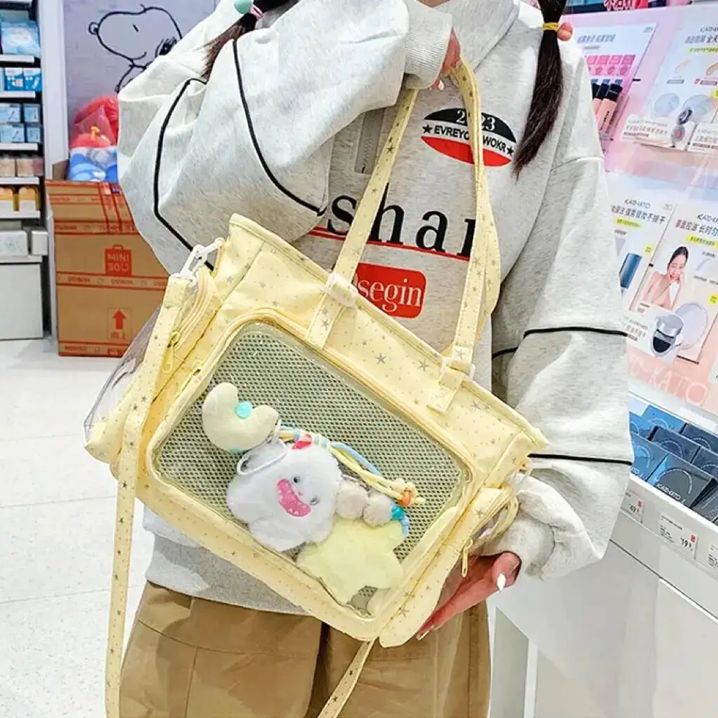 Y2K Cute Japanese Ins Ita Bag Lolita Girl Transparent Tote Crossbody Bag Large Capacity Casual Shoulder Bag DIY Display Handbags