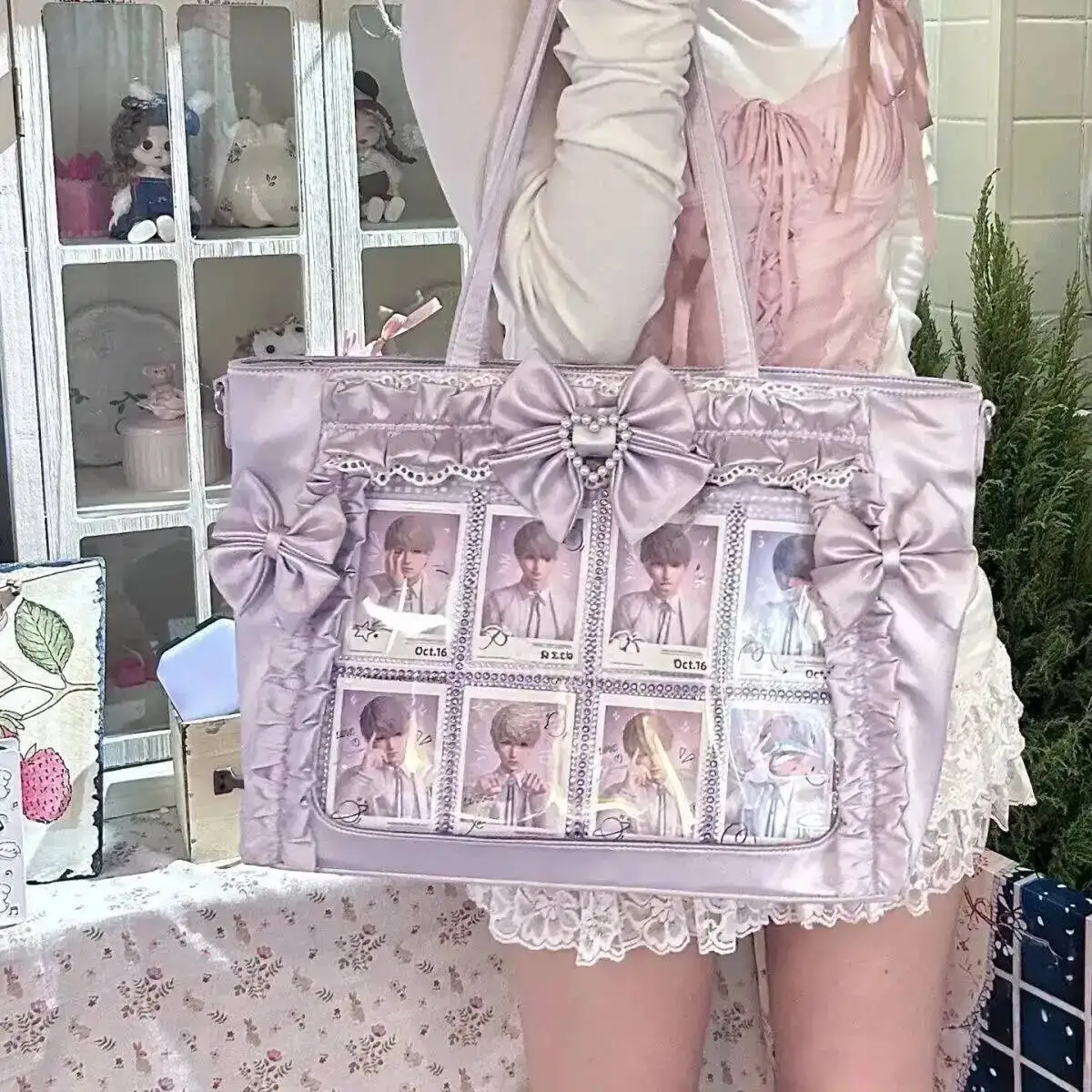 Y2K Cute Japanese Ins Ita Bag Lolita Girl Transparent Tote Crossbody Bag Large Capacity Casual Shoulder Bag DIY Display Handbags
