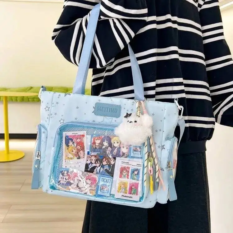Y2K Cute Japanese Ins Ita Bag Lolita Girl Transparent Tote Crossbody Bag Large Capacity Casual Shoulder Bag DIY Display Handbags