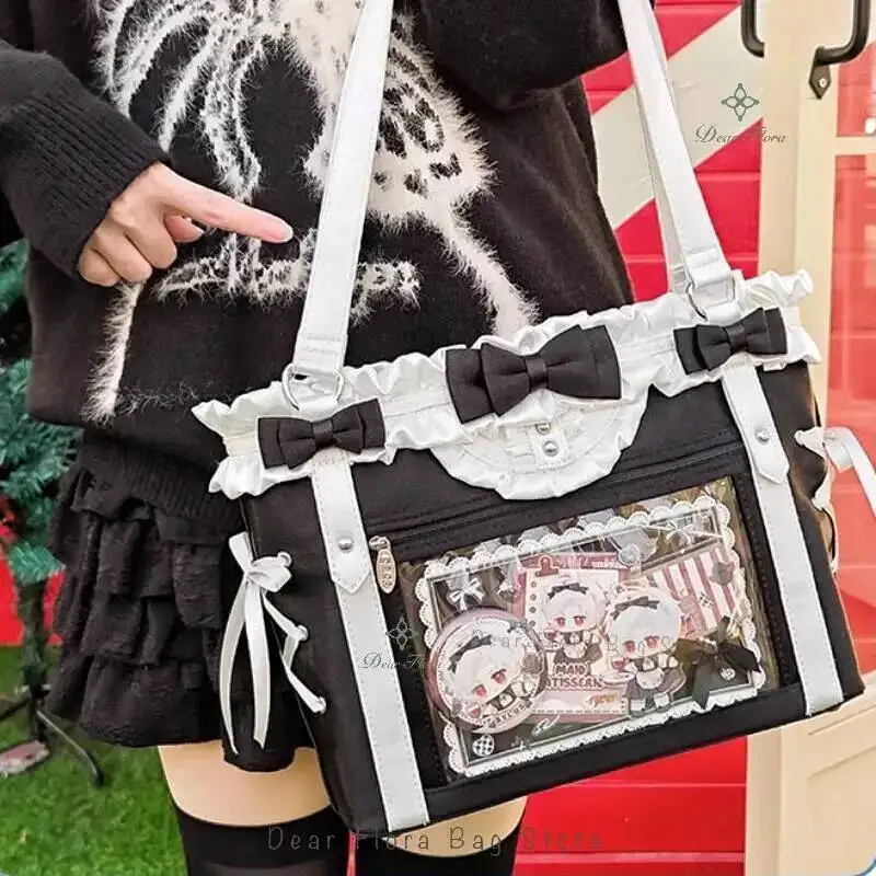 Y2K Cute Japanese Ins Ita Bag Lolita Girl Transparent Tote Crossbody Bag Large Capacity Casual Shoulder Bag DIY Display Handbags
