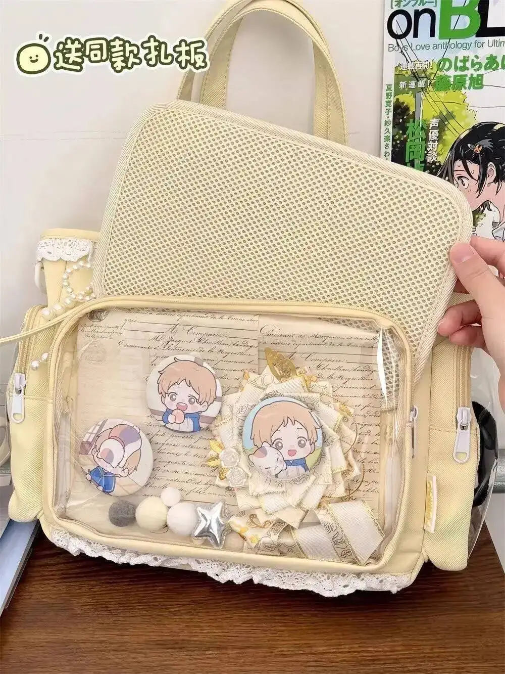 Y2K Cute Japanese Ins Ita Bag Lolita Girl Transparent Tote Crossbody Bag Large Capacity Casual Shoulder Bag DIY Display Handbags