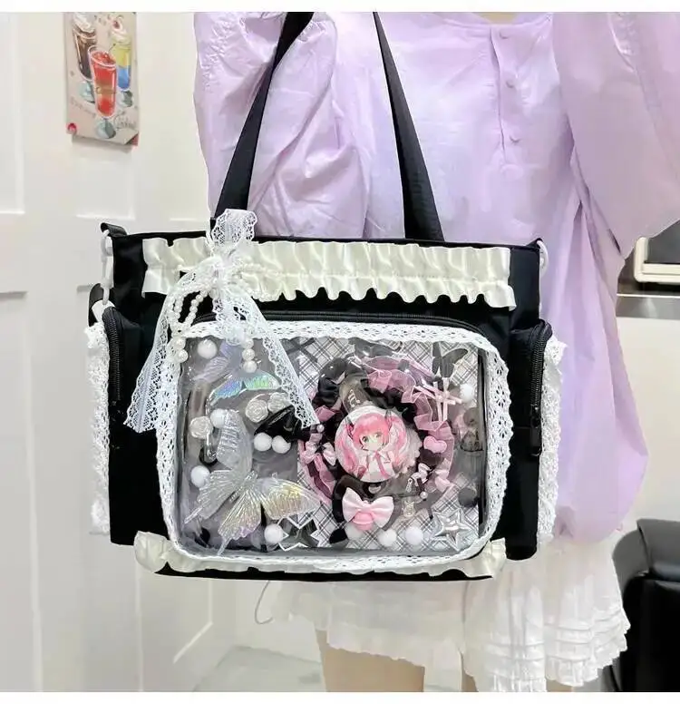 Y2K Cute Japanese Ins Ita Bag Lolita Girl Transparent Tote Crossbody Bag Large Capacity Casual Shoulder Bag DIY Display Handbags