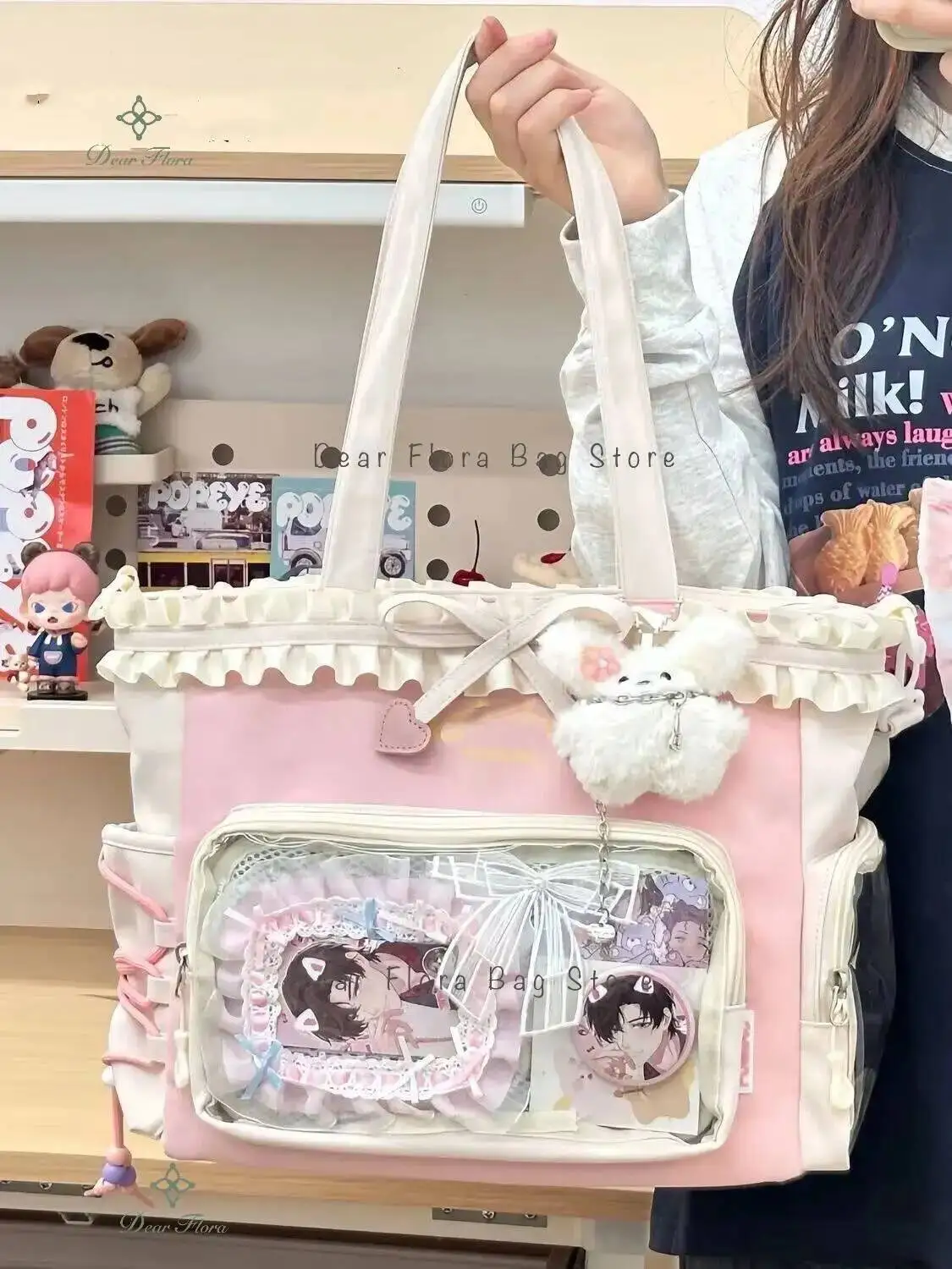 Y2K Cute Japanese Ins Ita Bag Lolita Girl Transparent Tote Crossbody Bag Large Capacity Casual Shoulder Bag DIY Display Handbags