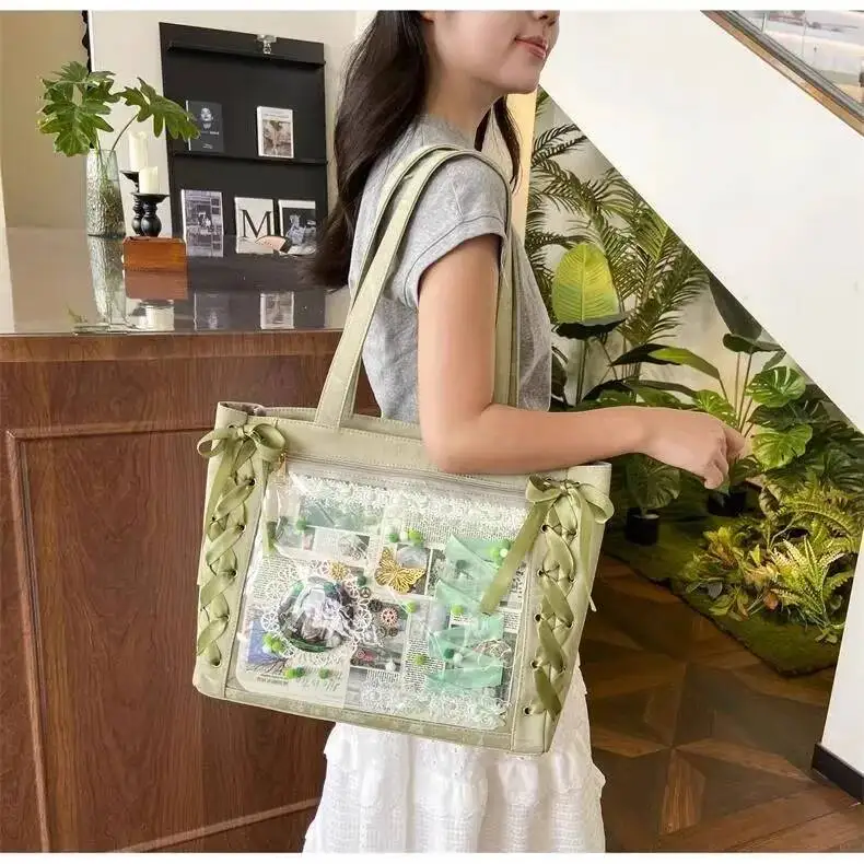 Y2K Cute Japanese Ins Ita Bag Lolita Girl Transparent Tote Crossbody Bag Large Capacity Casual Shoulder Bag DIY Display Handbags
