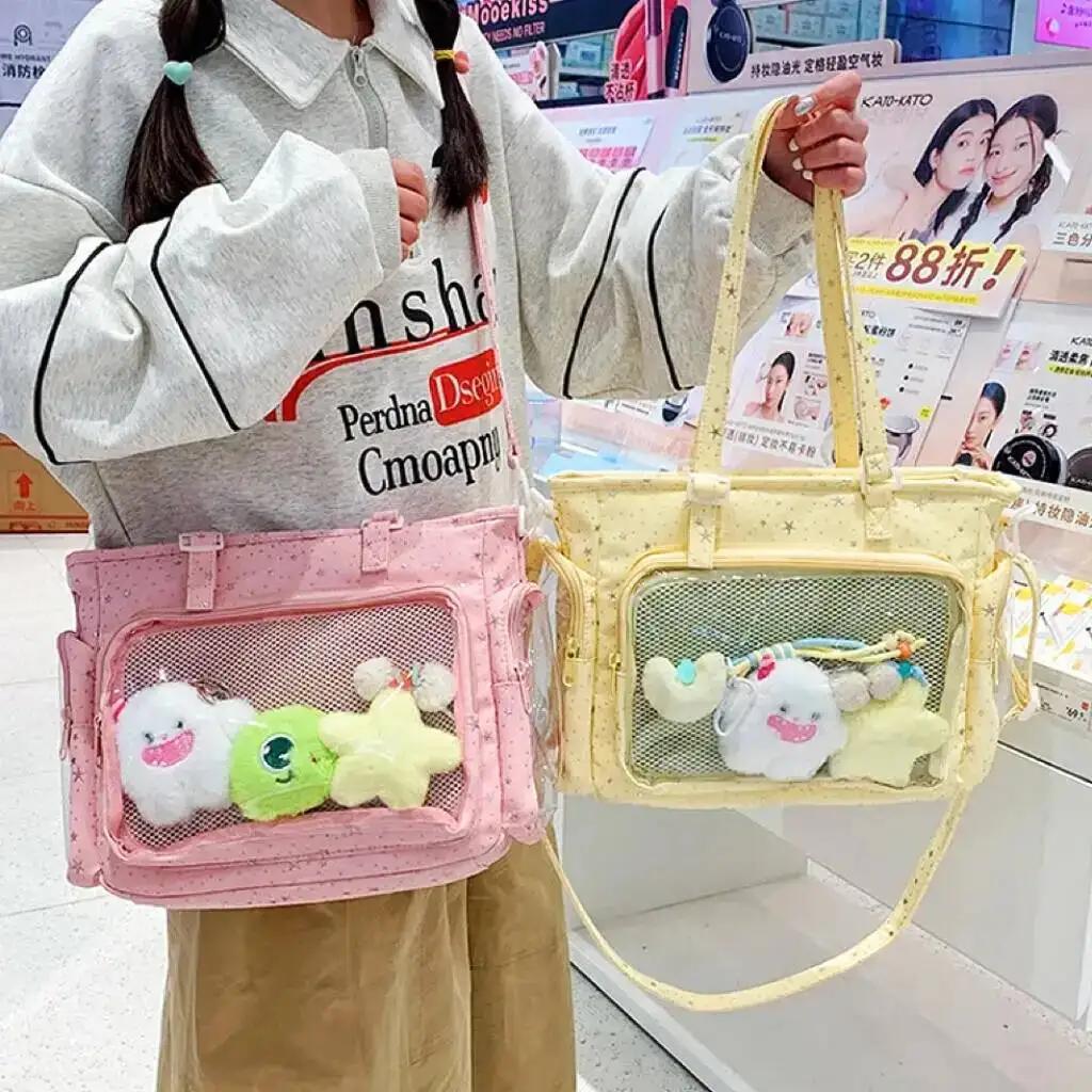 Y2K Cute Japanese Ins Ita Bag Lolita Girl Transparent Tote Crossbody Bag Large Capacity Casual Shoulder Bag DIY Display Handbags