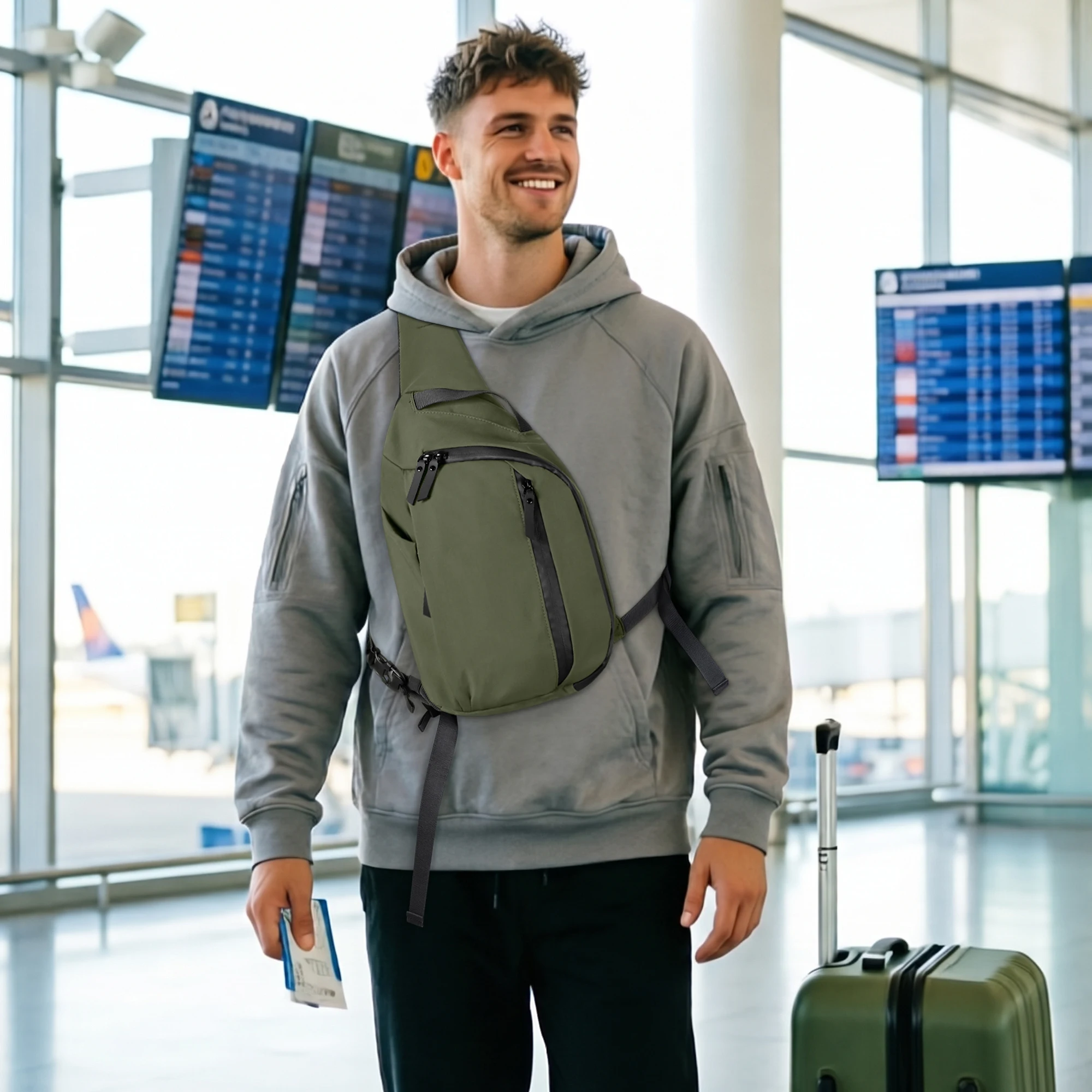 Outdoor Crossbody Bag Fashion Chest Bag For Men Sling Backpack Sports Shoulder Bag With Water Bottle Pocket Fits 11" Tablet