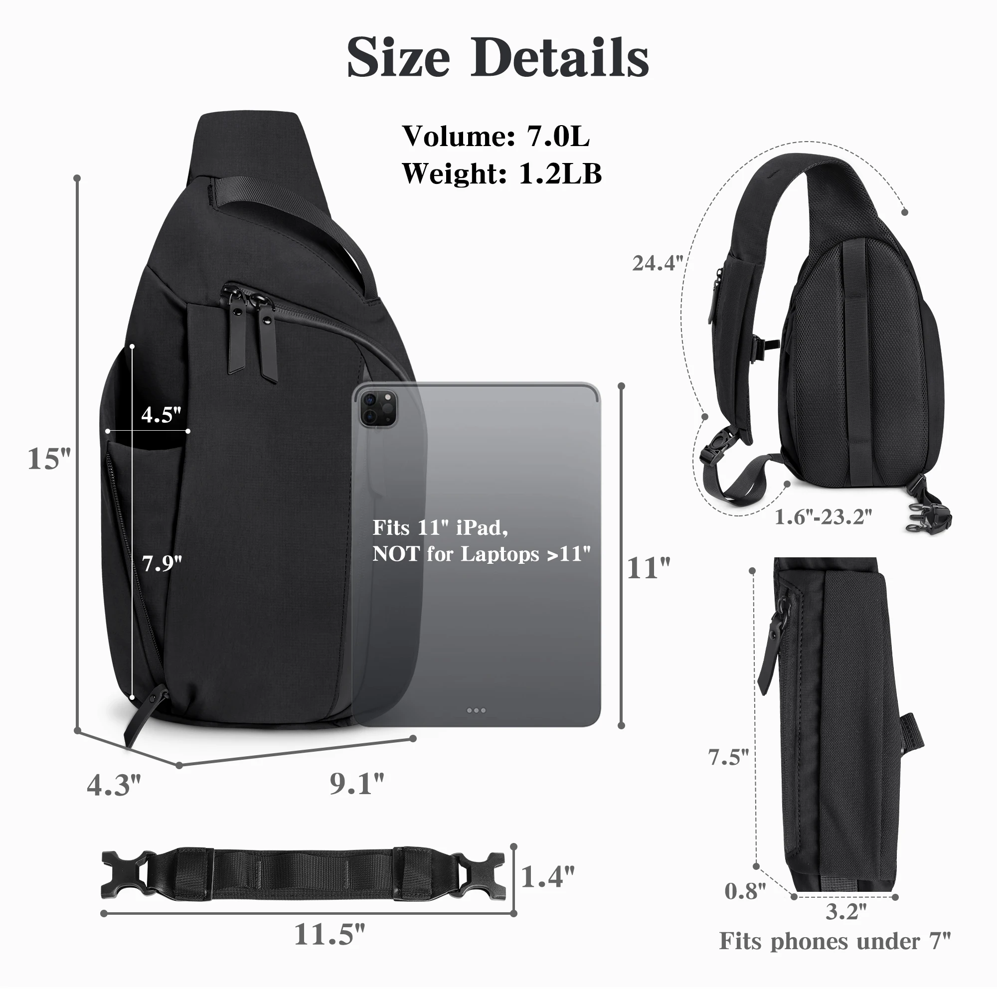 Outdoor Crossbody Bag Fashion Chest Bag For Men Sling Backpack Sports Shoulder Bag With Water Bottle Pocket Fits 11" Tablet