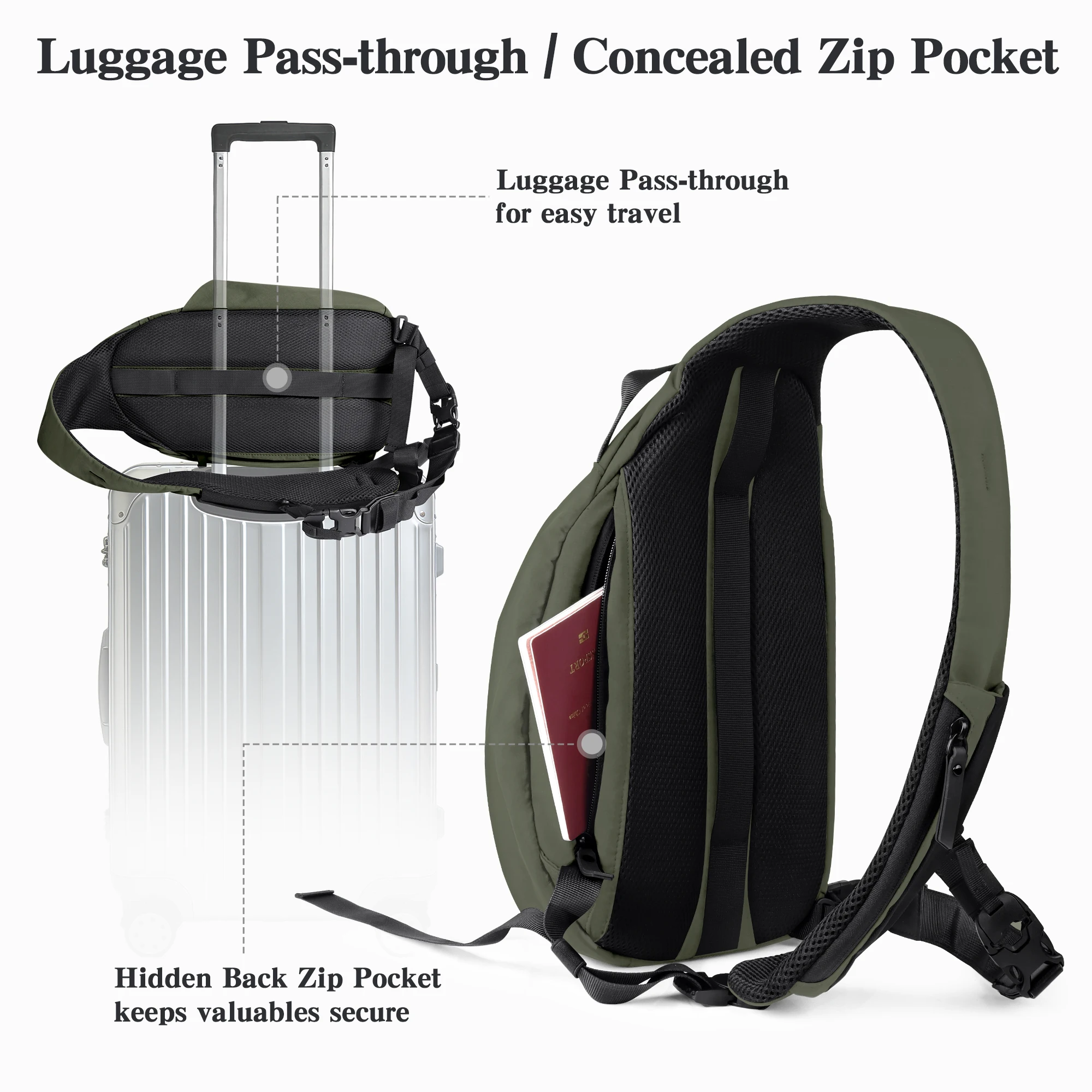 Outdoor Crossbody Bag Fashion Chest Bag For Men Sling Backpack Sports Shoulder Bag With Water Bottle Pocket Fits 11" Tablet