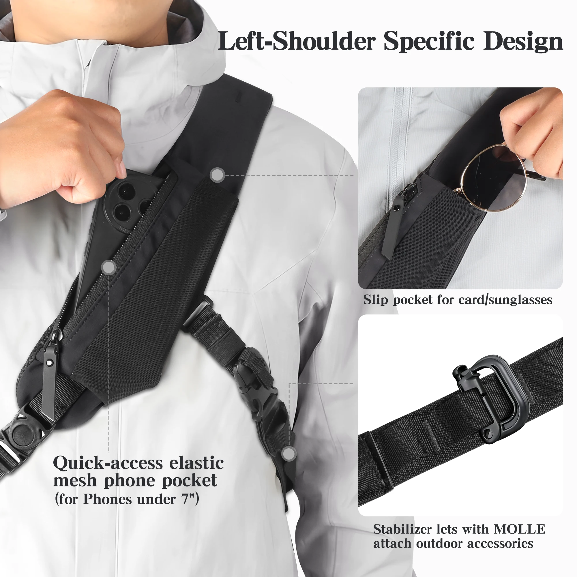 Outdoor Crossbody Bag Fashion Chest Bag For Men Sling Backpack Sports Shoulder Bag With Water Bottle Pocket Fits 11" Tablet