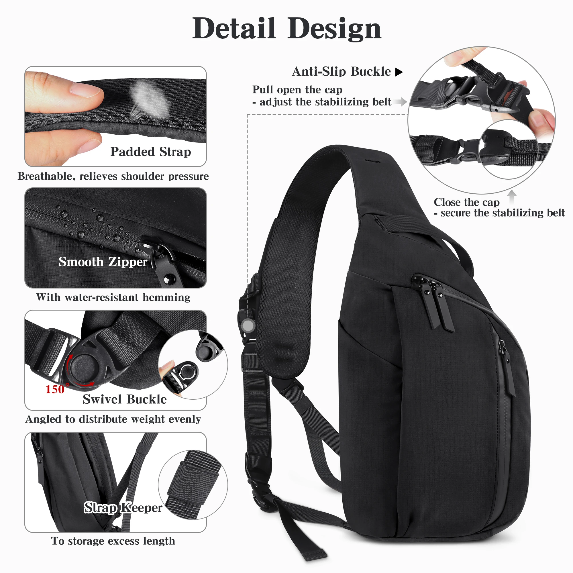 Outdoor Crossbody Bag Fashion Chest Bag For Men Sling Backpack Sports Shoulder Bag With Water Bottle Pocket Fits 11" Tablet