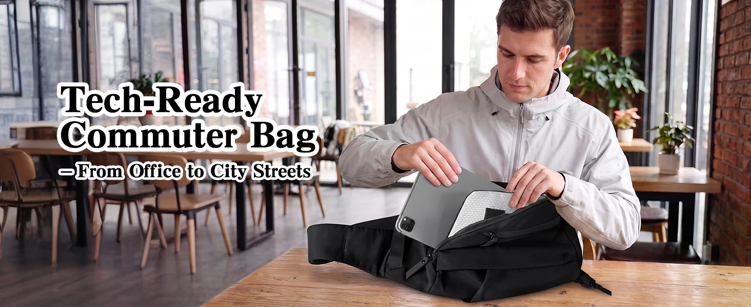 Outdoor Crossbody Bag Fashion Chest Bag For Men Sling Backpack Sports Shoulder Bag With Water Bottle Pocket Fits 11" Tablet