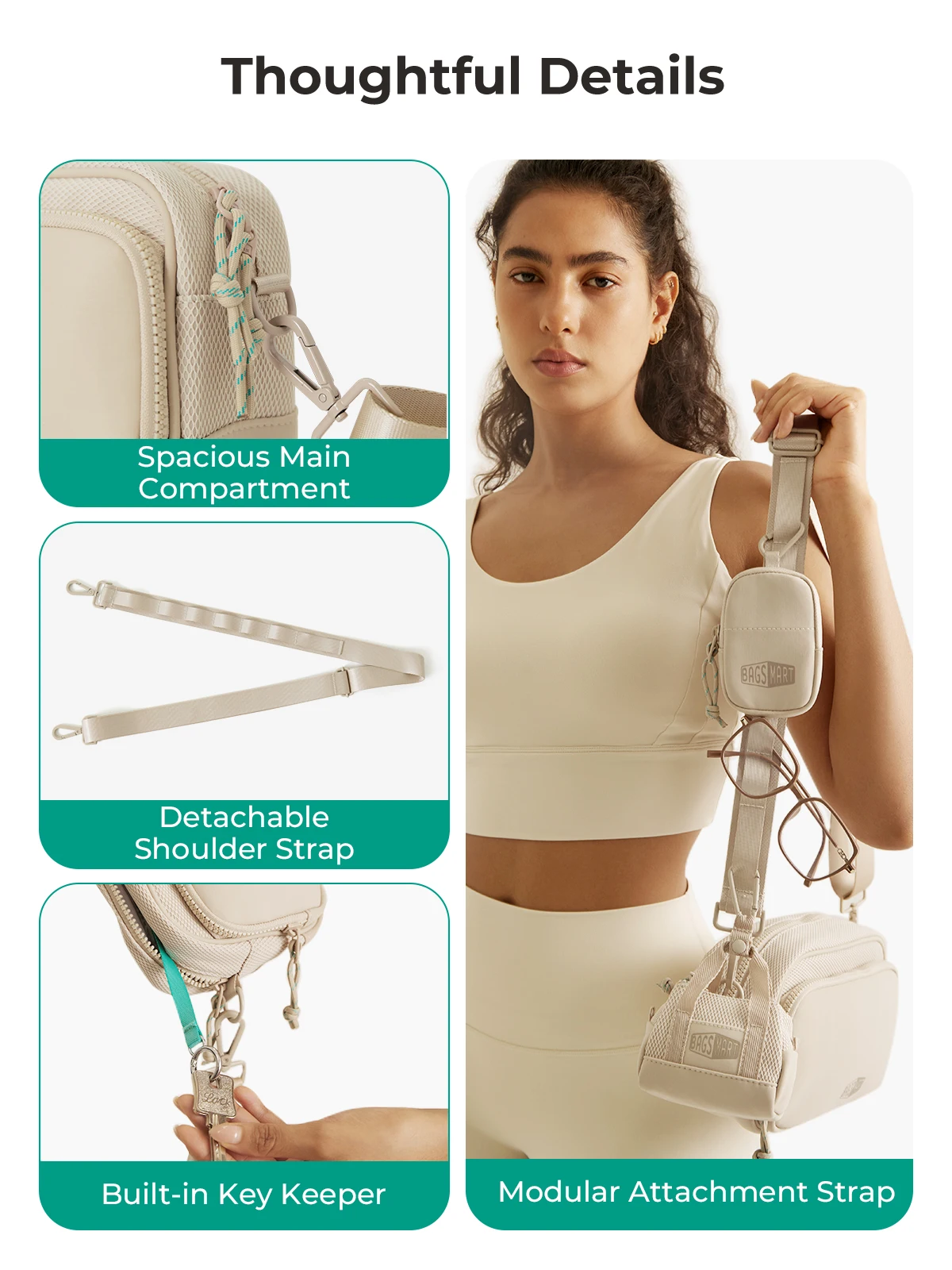 BAGSMART Women's Crossbody Bag Workout Casual Shoulder Bag Hands-free Wallets Belt Bag Large Capacity Men's Outdoor Fanny Packs