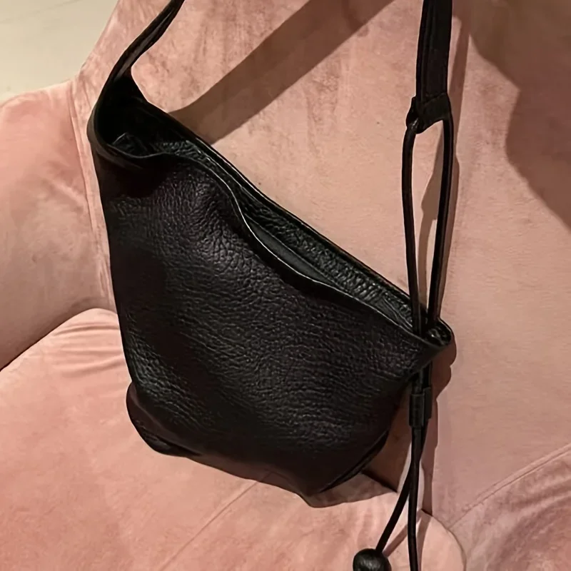2025 New Bubble Horn Tote Bag - Minimalist Black Crossbody Shoulder Bag with Zipper Closure, Everyday Casual & Professional Use