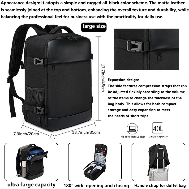 Adjustable Laptop Backpack, Water-resistant Travel Rucksack, Multi-compartment Business Backpack for Men Women