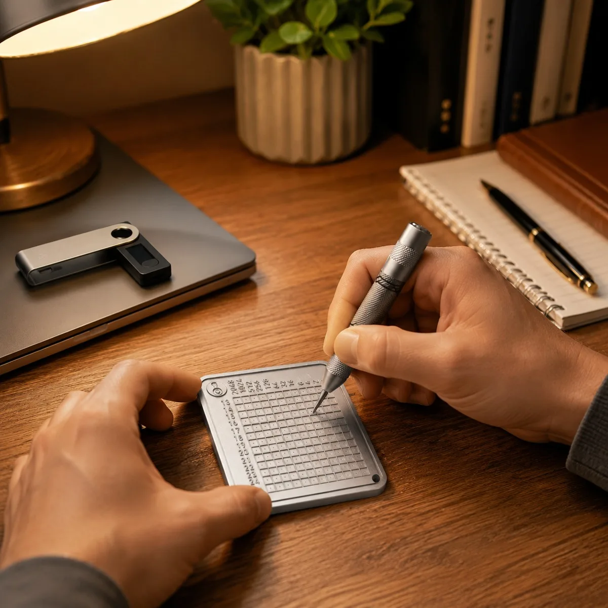 1 Pure Titanium Password Book and 1 Stainless Steel Carving Pen Suitable for Bitcoin, Dogecoin, Cryptocurrency Password Storage