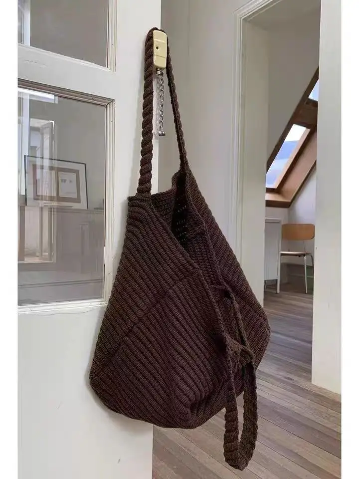 Fashion Leisure Soft Knitted Solid Color Women's Shoulder Bag Large Capacity Female Crossbody Bag For Commute Outings
