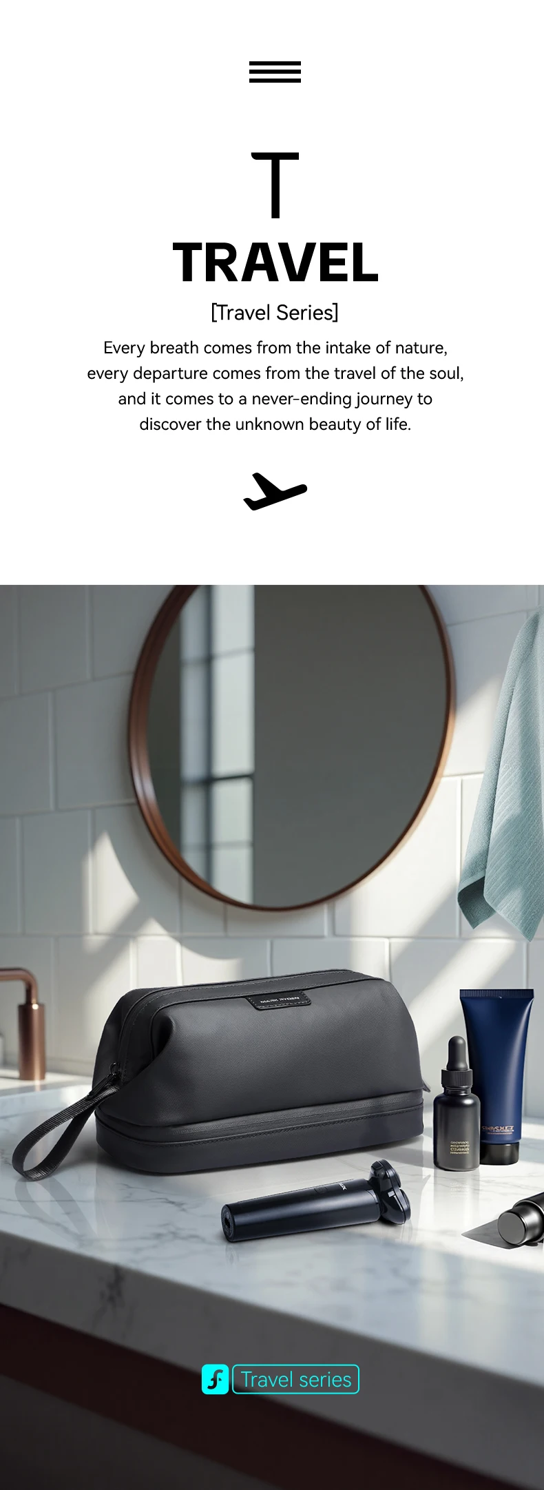MARK RYDEN Wet and Dry Separation Toiletry Bag Double-layer Travel Dopp Kit with Quick-access Handle
