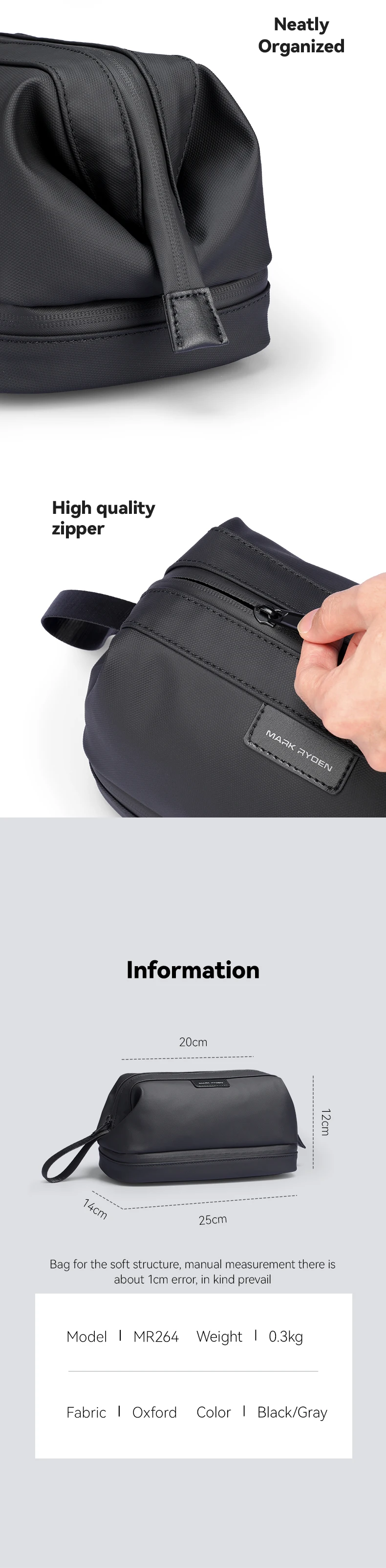 MARK RYDEN Wet and Dry Separation Toiletry Bag Double-layer Travel Dopp Kit with Quick-access Handle