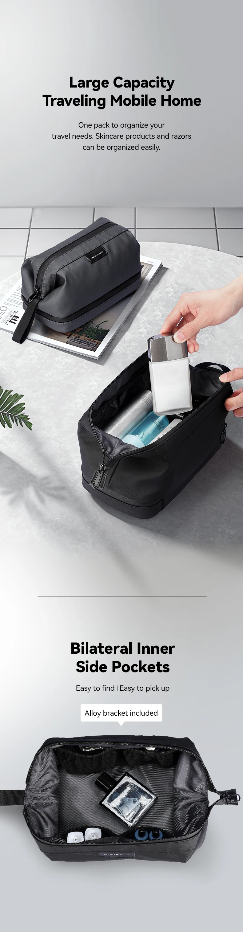 MARK RYDEN Wet and Dry Separation Toiletry Bag Double-layer Travel Dopp Kit with Quick-access Handle