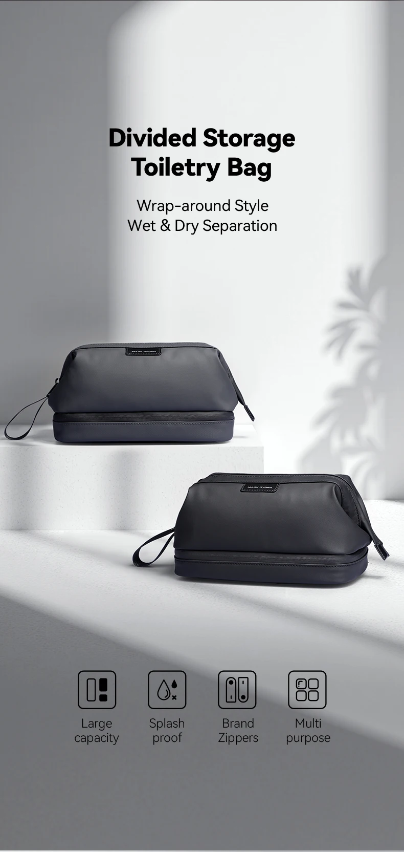 MARK RYDEN Wet and Dry Separation Toiletry Bag Double-layer Travel Dopp Kit with Quick-access Handle