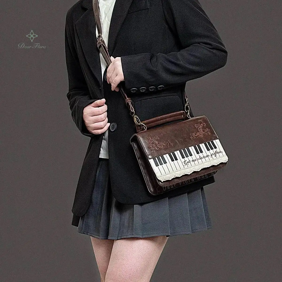 New Vintage Piano Shoulder Bag Womens Brown Crossbody Bag Y2k Girls Transparent Ita Bag Personalized Backpack Aesthetic Handbags