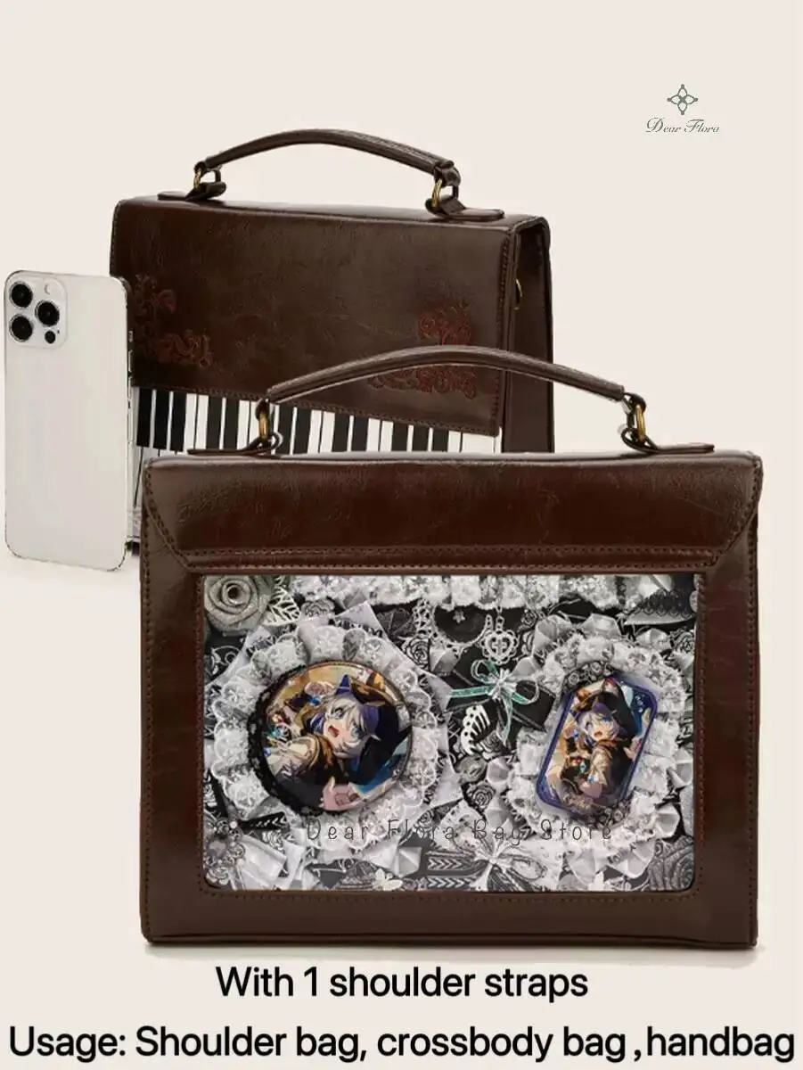 New Vintage Piano Shoulder Bag Womens Brown Crossbody Bag Y2k Girls Transparent Ita Bag Personalized Backpack Aesthetic Handbags
