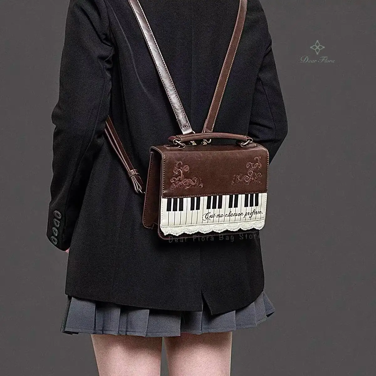 New Vintage Piano Shoulder Bag Womens Brown Crossbody Bag Y2k Girls Transparent Ita Bag Personalized Backpack Aesthetic Handbags