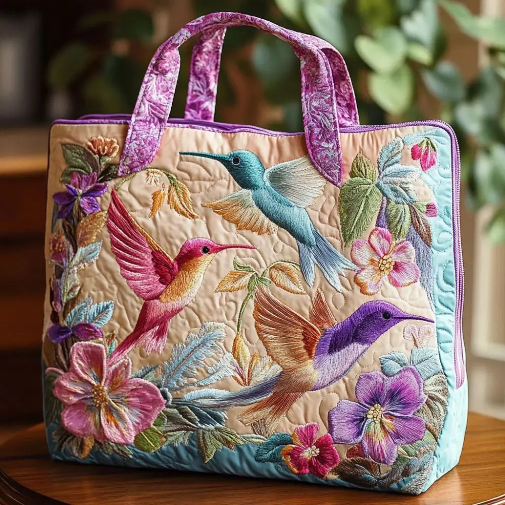 Vintage Women Quilted Tote Bag 2D Realistic Patterns Lightweight Travel Handbag Large Capacity Cotton Shopping Bag Lady Girl
