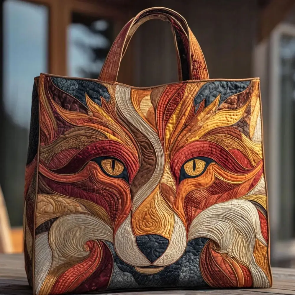 Vintage Women Quilted Tote Bag 2D Realistic Patterns Lightweight Travel Handbag Large Capacity Cotton Shopping Bag Lady Girl