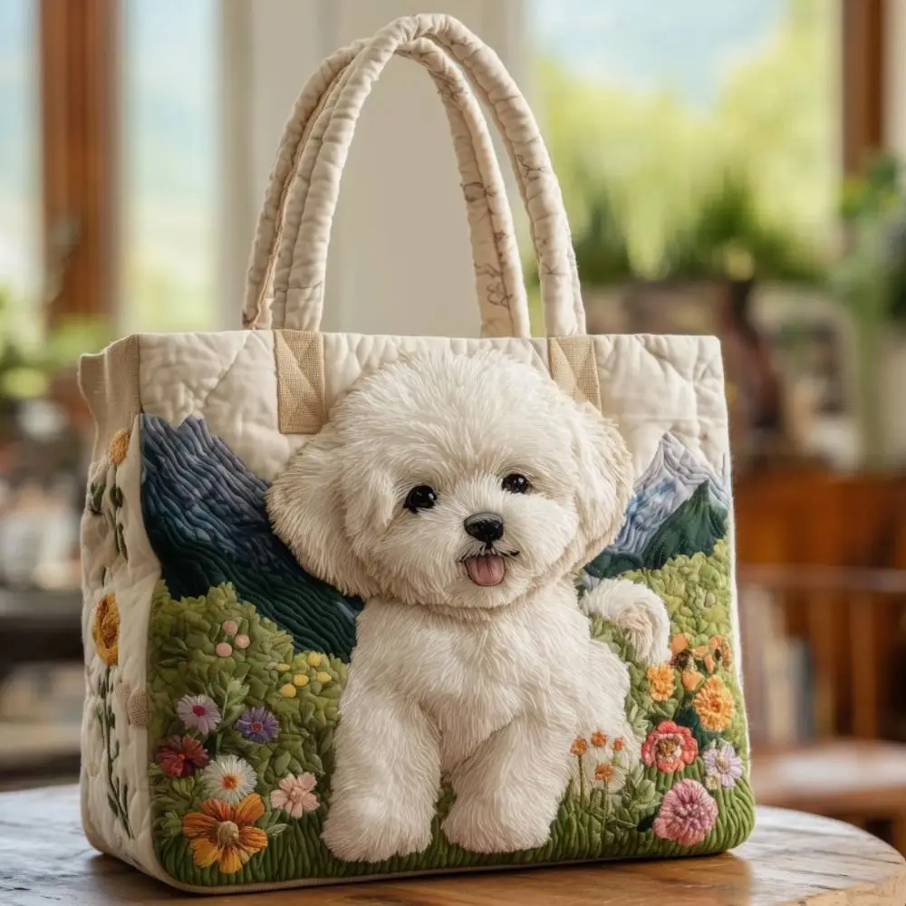 Vintage Women Quilted Tote Bag 2D Realistic Patterns Lightweight Travel Handbag Large Capacity Cotton Shopping Bag Lady Girl