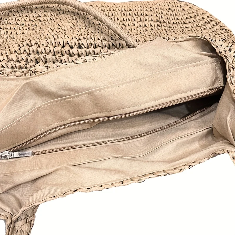 Women Shoulder Bag, Fashion Large Capacity Straw Tote Bag, Casual Solid Easy Handbag Purse for Vacation Outdoor Travel Camping