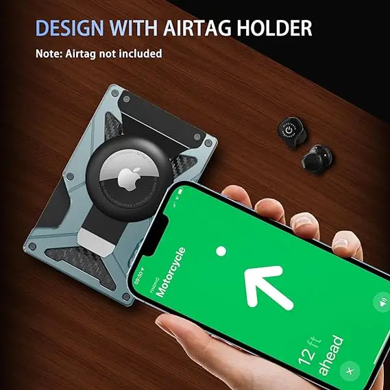 Magnetic Phone Wallet Compatible with Apple MagSafe-Metal Card Holder with AirTag Holder, RFID Blocking & Money Clip Mag Safe Wa