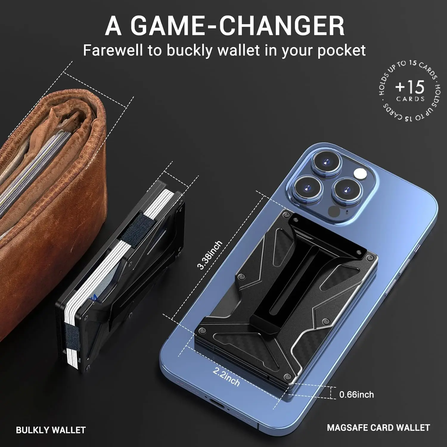 Magnetic Phone Wallet Compatible with Apple MagSafe-Metal Card Holder with AirTag Holder, RFID Blocking & Money Clip Mag Safe Wa