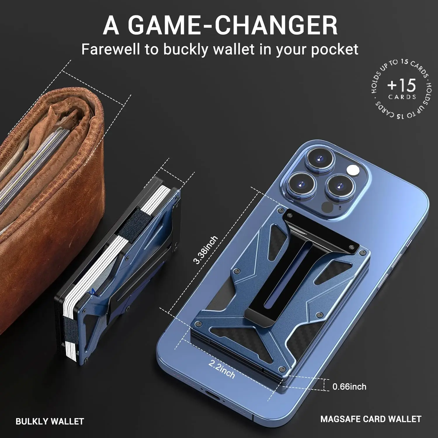 Magnetic Phone Wallet Compatible with Apple MagSafe-Metal Card Holder with AirTag Holder, RFID Blocking & Money Clip Mag Safe Wa