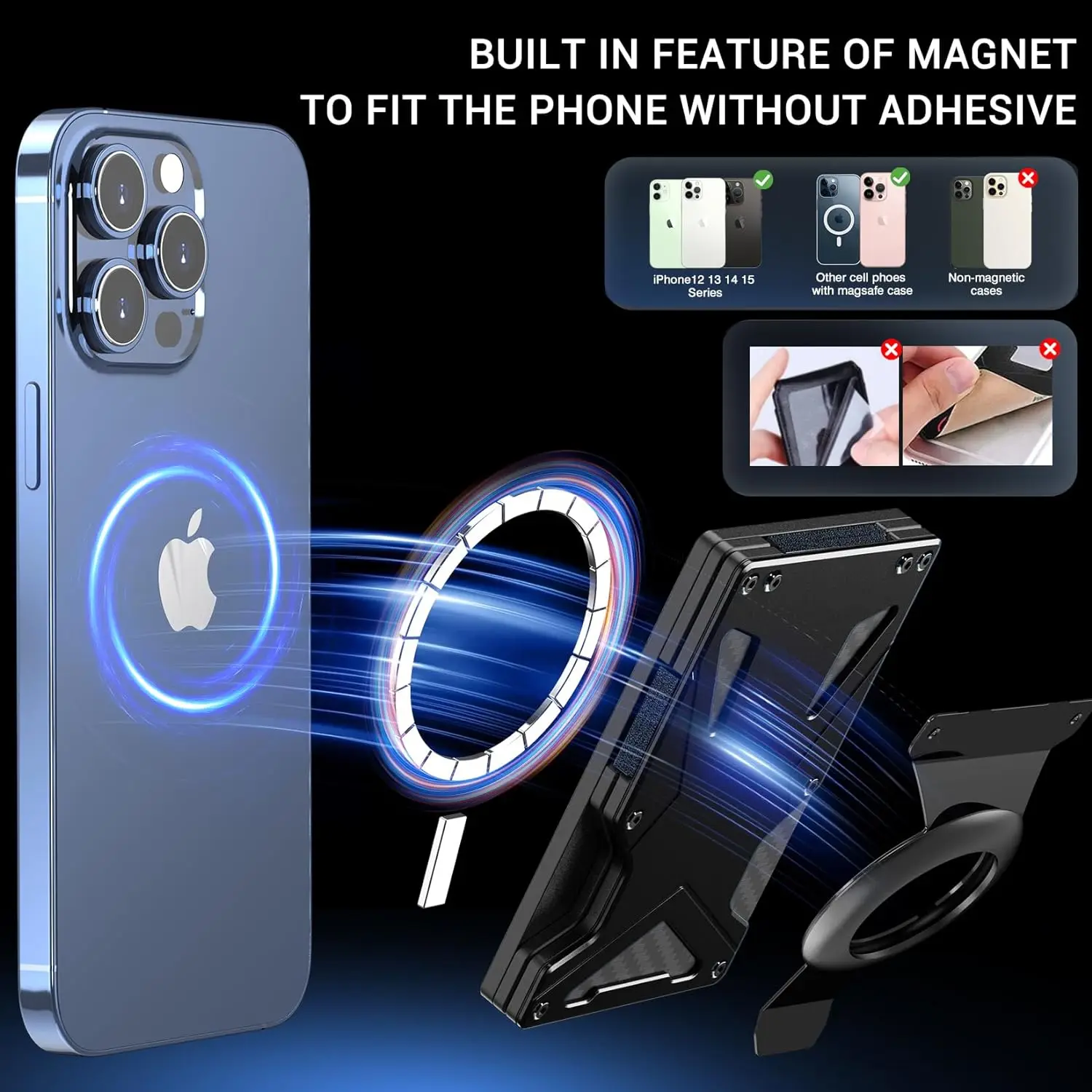 Magnetic Phone Wallet Compatible with Apple MagSafe-Metal Card Holder with AirTag Holder, RFID Blocking & Money Clip Mag Safe Wa