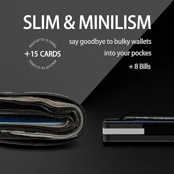 Magnetic Phone Wallet Compatible with Apple MagSafe-Metal Card Holder with AirTag Holder, RFID Blocking & Money Clip Mag Safe Wa