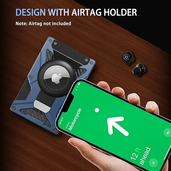 Magnetic Phone Wallet Compatible with Apple MagSafe-Metal Card Holder with AirTag Holder, RFID Blocking & Money Clip Mag Safe Wa