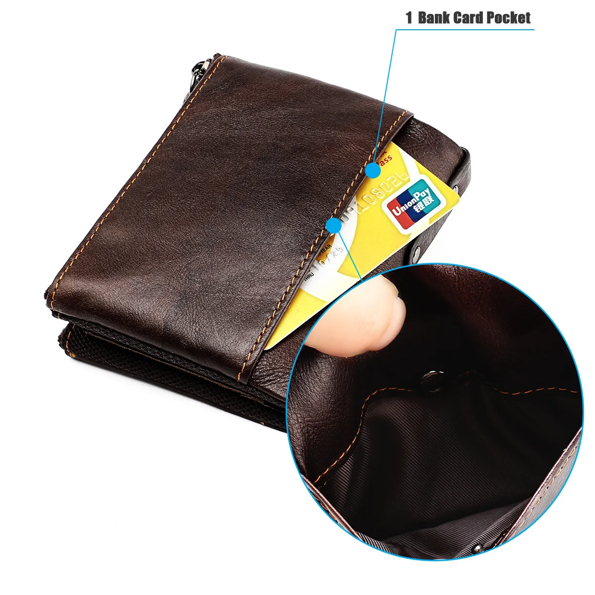Genuine Leather RFID Wallet for Women Short Style Name Engraving Card Holder Retro Male Coin Pocket Double Zipper Unisex Wallet