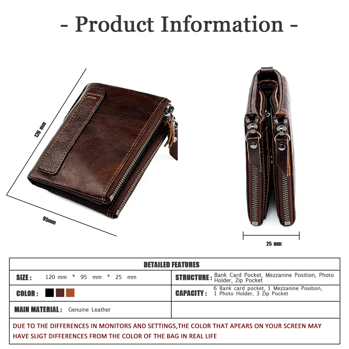 Genuine Leather RFID Wallet for Women Short Style Name Engraving Card Holder Retro Male Coin Pocket Double Zipper Unisex Wallet