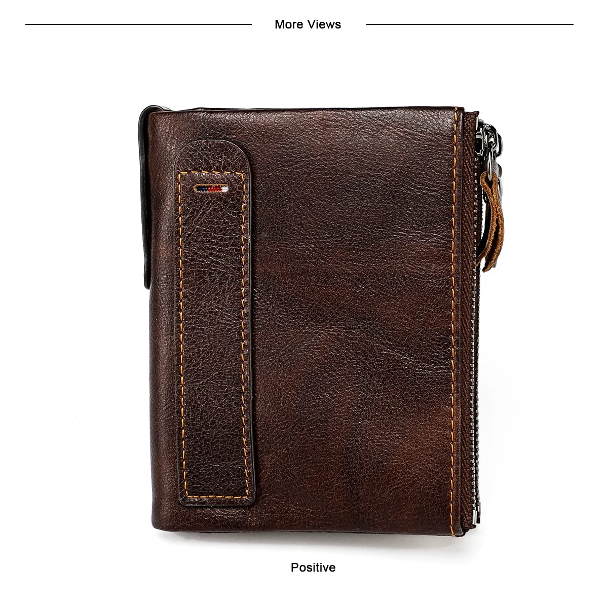 Genuine Leather RFID Wallet for Women Short Style Name Engraving Card Holder Retro Male Coin Pocket Double Zipper Unisex Wallet