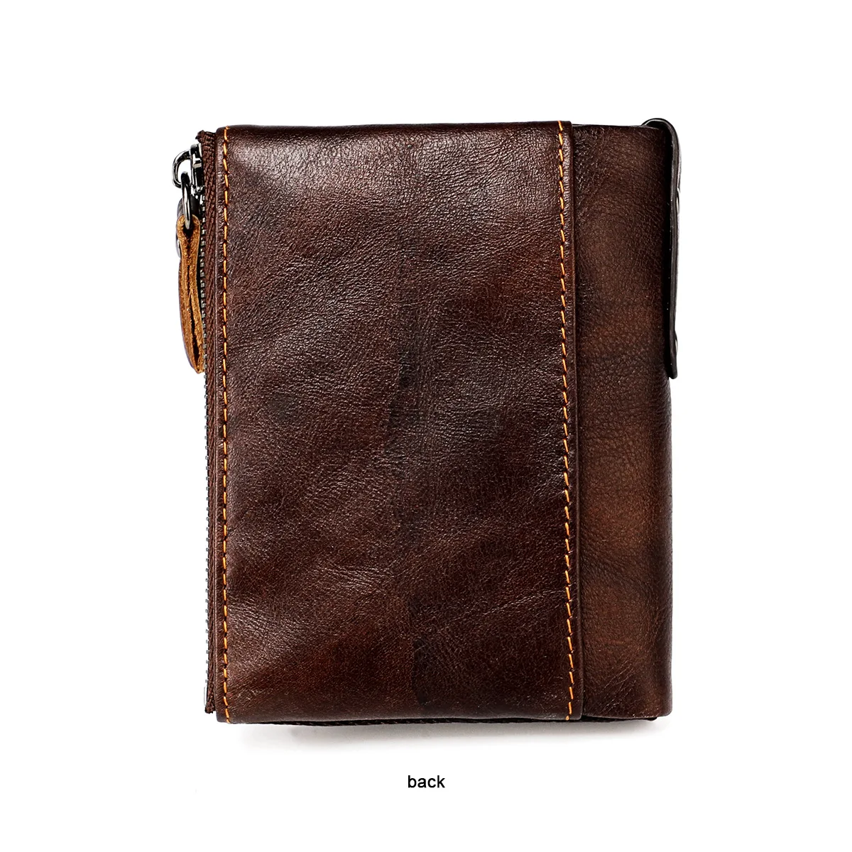 Genuine Leather RFID Wallet for Women Short Style Name Engraving Card Holder Retro Male Coin Pocket Double Zipper Unisex Wallet